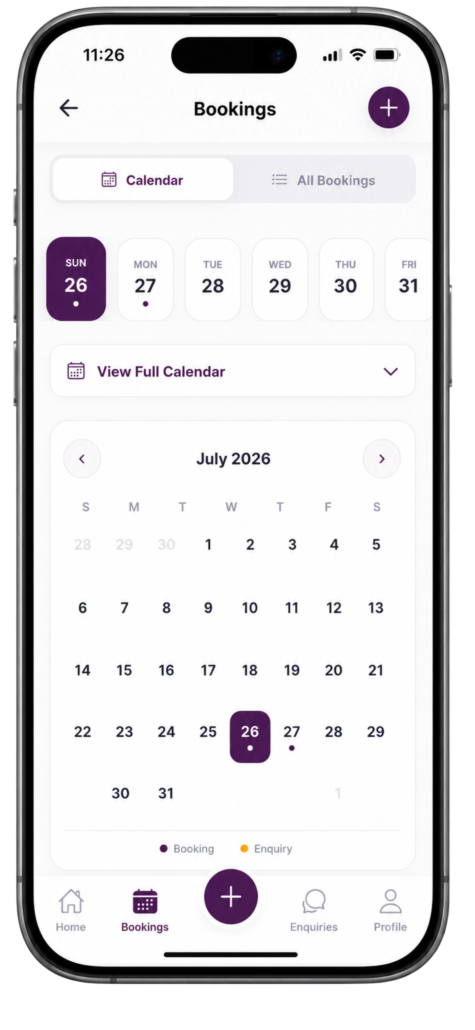 Glammery MUA Calendar Screen